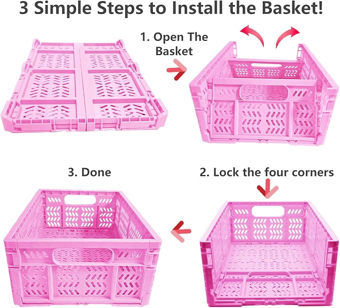 20L Folding Crate, 4Pack Plastic Storage Baskets Organizer for Home and Office,Collapsible Storage Crates for Home Office and Outdoor Organizer.(Pink)