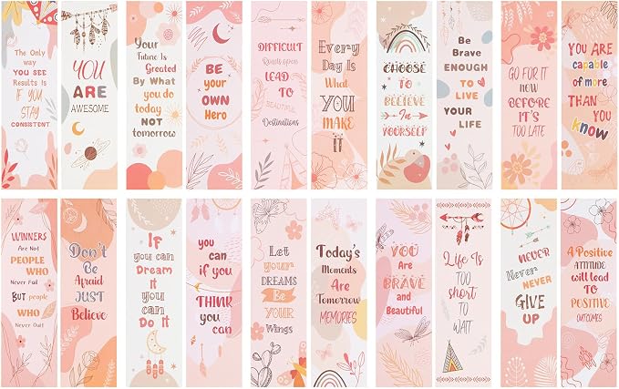 LiYiQ 100 Pcs Boho Motivational Encouraging Inspirational Bookmarks 7×2.5-inch Double-Sided Bookmark for Book Lovers Cute Bookmark for Reader Students School Supplies