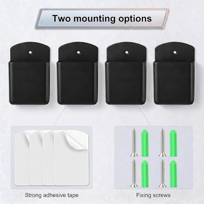 2 PCS Remote Control Holder Wall Mount, TV Remote Control Holder, Self Adhesive Pen Holder Organizers and Accessories for Home Office School (4, Black-4Pcs)
