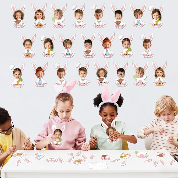 60Pcs Easter Bunny Paper Cutouts Bulletin Board Decorations White Rabbit DIY Photo Picture Crafts Cutouts Happy Spring Bunny Classroom Supplies for Kids School Chalkboard Home Birthday Wall Decor