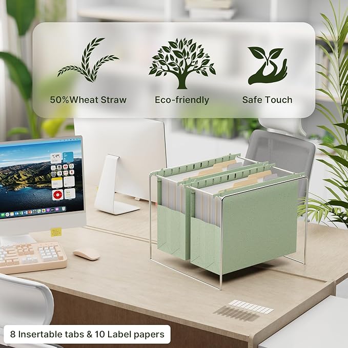 XINGIA 6 Pack Large Capacity Hanging File Folders Letter Size,4 Inch Expandable File Organizer,File Cabinet Folders with Adjustable Hooks,Wheat Straw Reinforced Hang Folders for Bulky Files,Charts