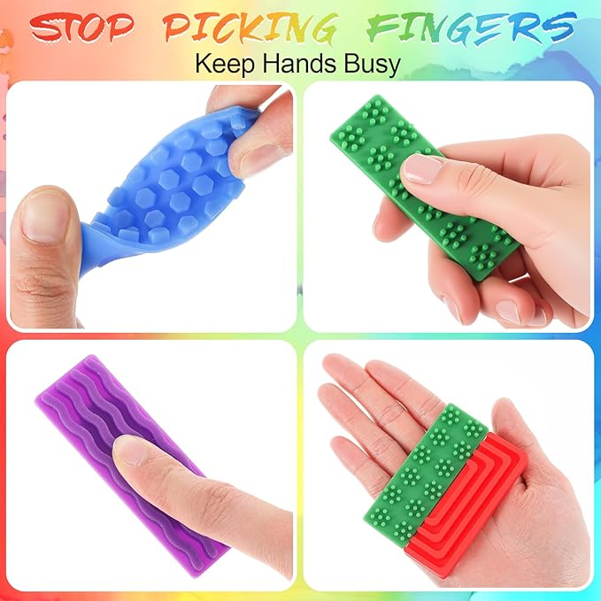 Ireer 6 Pcs Textured Sensory Stickers Silicone Calm Stickers Thick Sensory Strips Different Textures Mental Health Desk Strips Fidget Decals for Anxiety Relief, Autism, ADHD Desk Gift