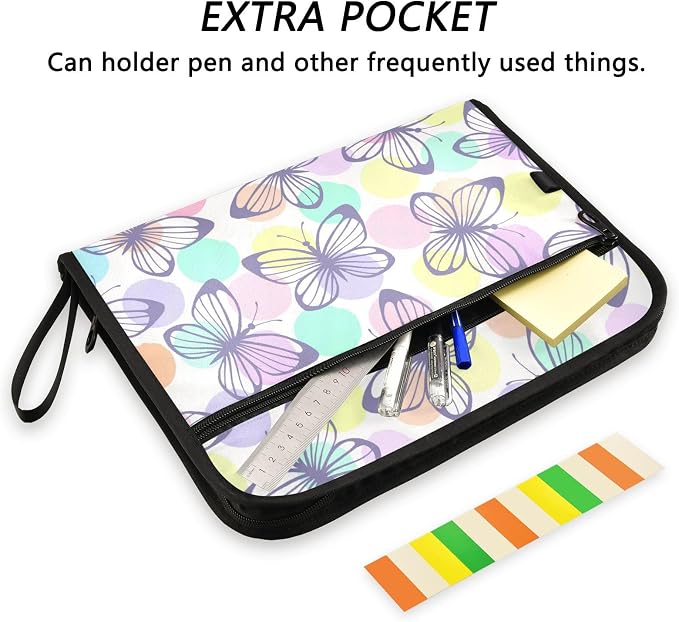 Polka Dot Background Butterfly 13 Pockets Expanding File Folder with Sticky Labels Accordion File Folder Document Organizer Letter Size A4 Papers Expandable File Keeper