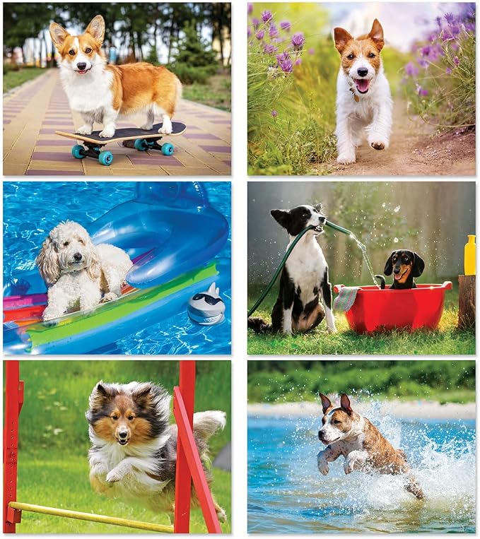 Current 2026 Playful Pups Dog Wall Calendar, 12-Inch x 9-Inch Size Closed, 18-Inch Size Open, Large Bookstore-Quality, Spiral-Bound Hanging Monthly Wall Calendars for Kitchen & Office