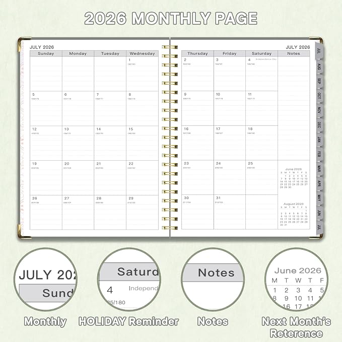 Planner 2026-2027, Weekly and Monthly Academic Planner, Jul 2026 - Jul 2027, 8.5"x11" Large Hardcover Daily Planner Calendar with Tabs for Women, Year Planning Agenda for Teacher and Student (Green)