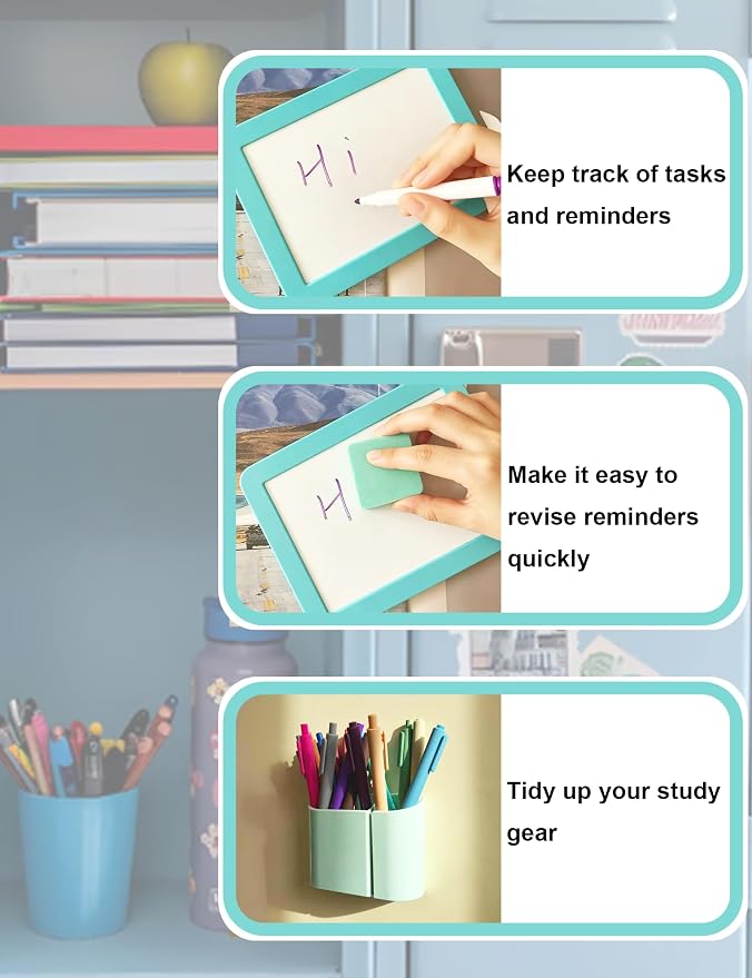 Green Locker Accessories Kit for Girls, 14PCS Back to School Supplies Includes Magnetic Whiteboard, Mirror, Pen Holder, Markers, Magnets, Locker Organizer & Decorations for School Locker Home Office