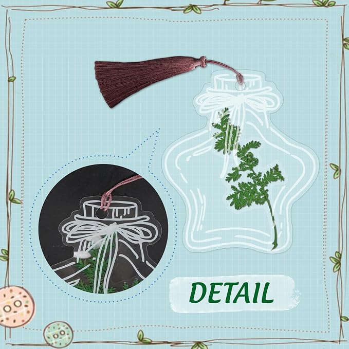 Large Size Bookmark Set, Pressed Flowers Bookmark Set, Bookmarks Making kit, Include Real Flowers Leaves, Cute Glass Bottle Shape, Handmade DIY with Tweezers Puncher Colorful Tassels