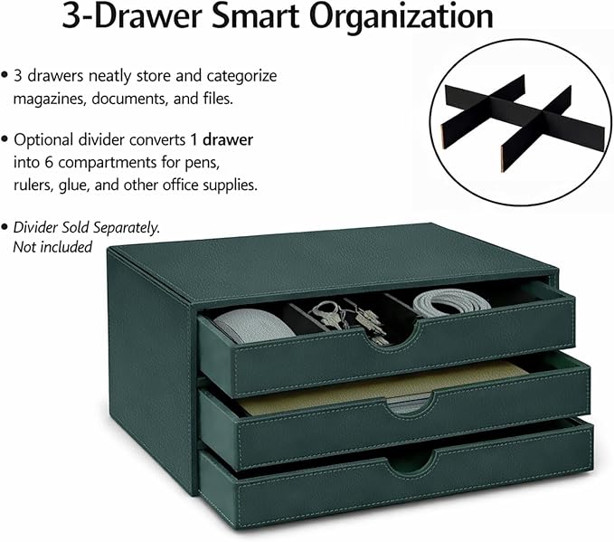 UnionBasic Leather Desktop Drawer Organizer, File Cabinet Magazine Document Holder, Office Supplies Desk Storage Organizer Box, 3 Drawer, Coffee