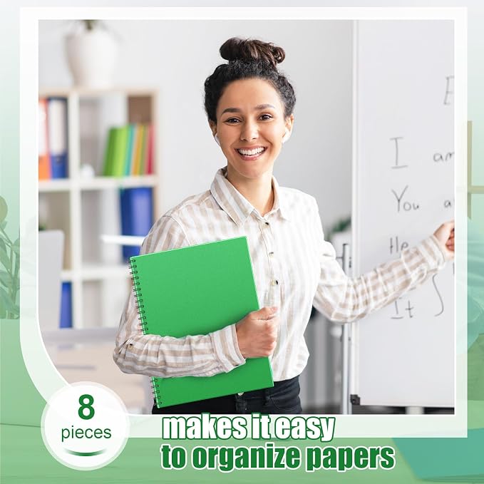 Seajan 8 Pcs 10 Pocket Folder Green Sturdy Plastic Spiral Portfolio Multi Pocket Folder Organizer Document Folders Plastic Spiral Project Organizer for School Office