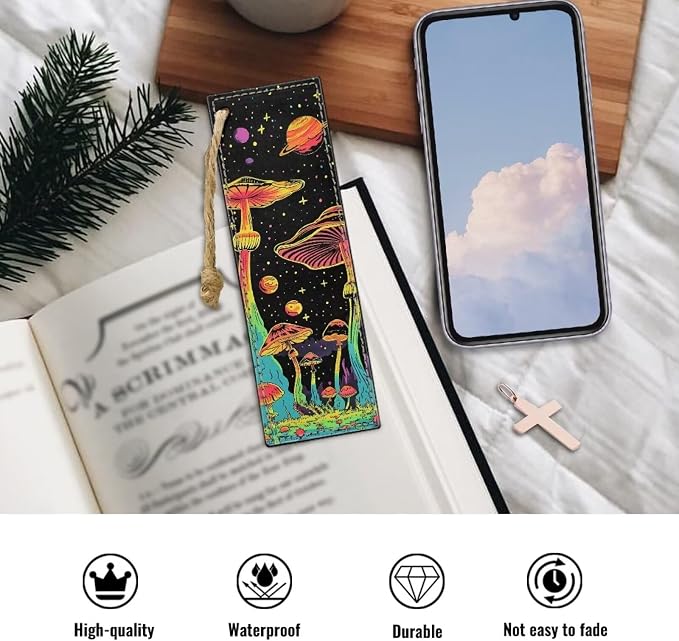 Bookmarks for Book Lovers Bookmark Magic Mushrooms 2 PCS Leather Bookmarks for Women, Men, Book Lovers, Page Markers for Students Teachers Reading