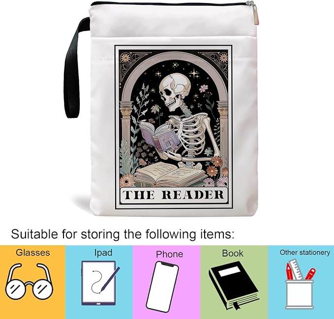 Book Sleeves with Zipper, Book Sleeve for Book Lovers, The Reader Tarot Card Book Sleeves, Book Pouch Kindle Protector, Gifts for Women Teacher Librarian Bookworm Bookish (White-C, Large)