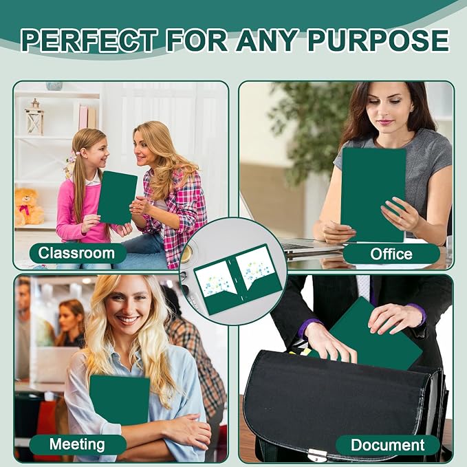 Two Pocket Folders with Prongs, LAYZZ 60 Pack Poly Plastic Folders, Heavy Duty Plastic Folders with Pockets and Prongs, Letter Size, for Offices and Schools (Green)