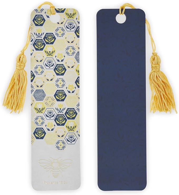 Christian Art Gifts Inspirational 3 Piece Paper Cardstock Scripture Bookmark Set for Women: Kind Words are Like Honey Bible Verse for Reading, Tassels, Bumblebees, Gold/Navy/Yellow Multicolor Floral