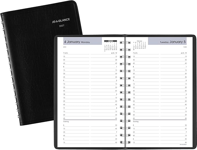 AT-A-GLANCE 2027 Appointment Book Planner, Daily, 5" x 8", Quarter-Hourly, DayMinder, Black (G1000027)