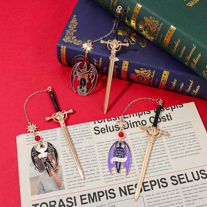 Acotar Bat Boys Sword Bookmarks Fantasy Night Court Metal Bookmarks Fantasy Fiction Fan Book Accessories Reading Markers Bookish Gifts Halloween Gifts (Acotar Bookmark 3PCS)