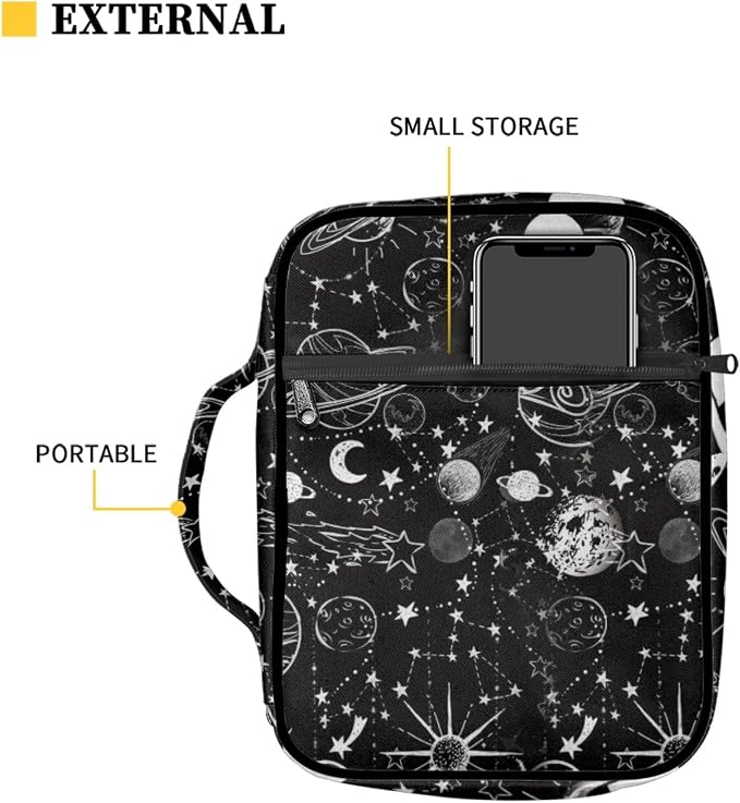 Coldinair Outer Space Print Bible Covers Bag for Kids,Carrying Book Case Church Bag Bible Holder with Handle and Zippered Pocket