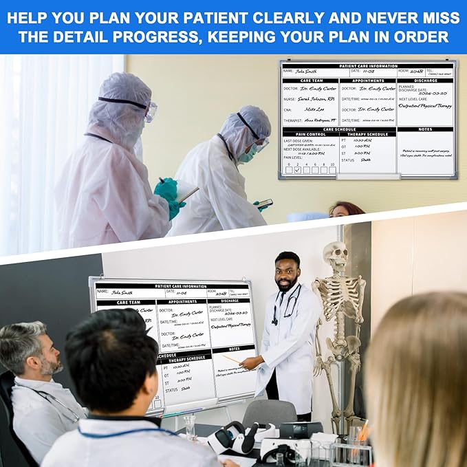 Lincia Patient Care Dry Erase Whiteboard, Magnetic Dry Erase Board with Lines Sliding Marker Tray, 36"X24" Aluminum Frame White Board Planner for Wall Patient Bedside Recording & Display