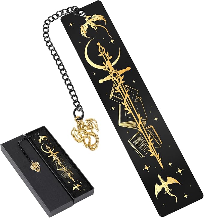 Fantasy Dragon Sword Bookmark - Cool Metal Book Mark Gifts for Reading Men Black Page Markers for Boys Kids Women Novel Lovers Bookish Readers Students Teachers School Birthday Accessories