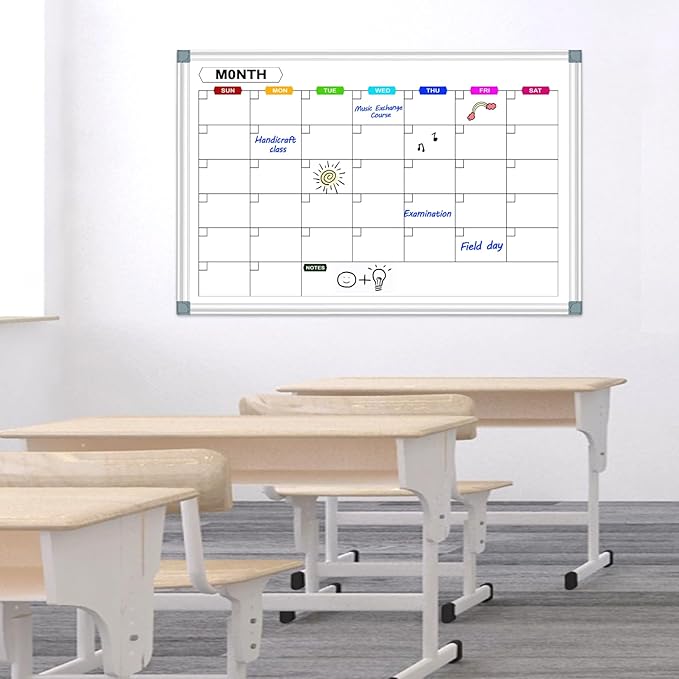 Magnetic Dry Erase Board Calendar for Wall 36" x 24", Monthly Calendar Whiteboard for Wall, Planning Board Bulletin Board Portable Board for Office, School, Home, Kitchen, Planning, Memo