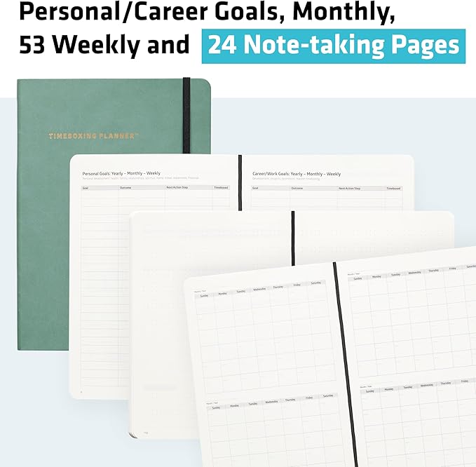 Timeboxing Planner - - Structure to Turn To-Do into DONE | 52-Week Undated Organizer for Students & Busy People | 7×9 Flexible Cover - Green