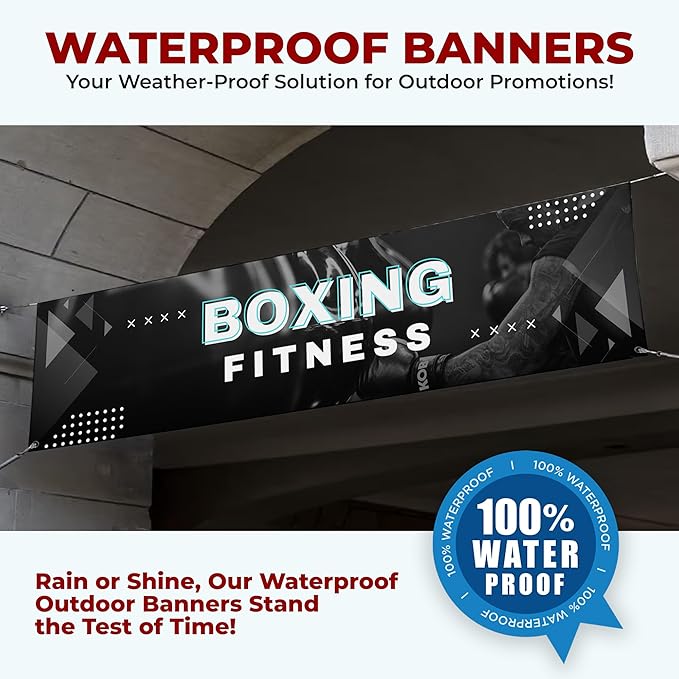 Boxing Fitness Large Banners and Signs for Outdoor by Mavis Printing-Polyester Banner with 4 Holes for Easy Hang Indoor & Outdoor|4x1 Feet HD Print Sign to Promote Church| Made in USA