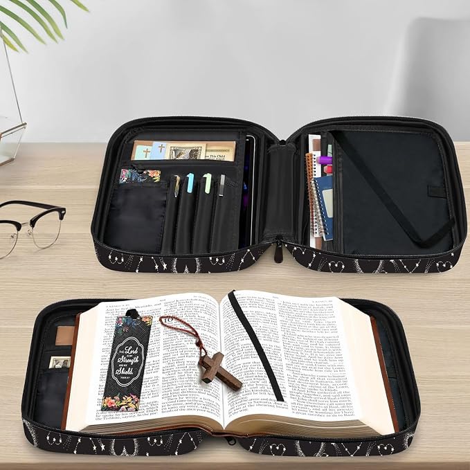 Star Heart Cute Black and White Bible Cover Case Carrying Book Protector Case Bible Study Supplies Accessories Holder Case Christian Gift for Women Men