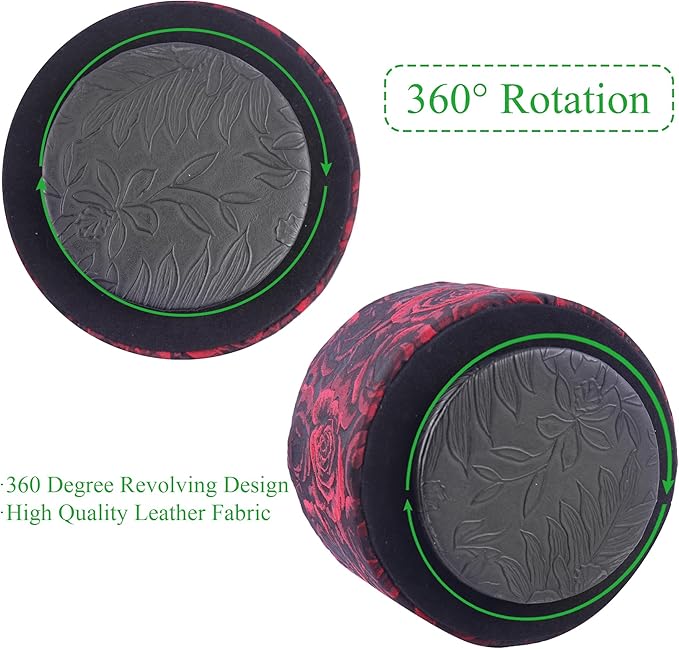 Round Leather Art Supply Organizer,Remote Control Holder,360 Degree Rotating,Multi-Functional Pencil Holder,4 Compartments Desktop Stationary Organizer(1-3D Rose Red)