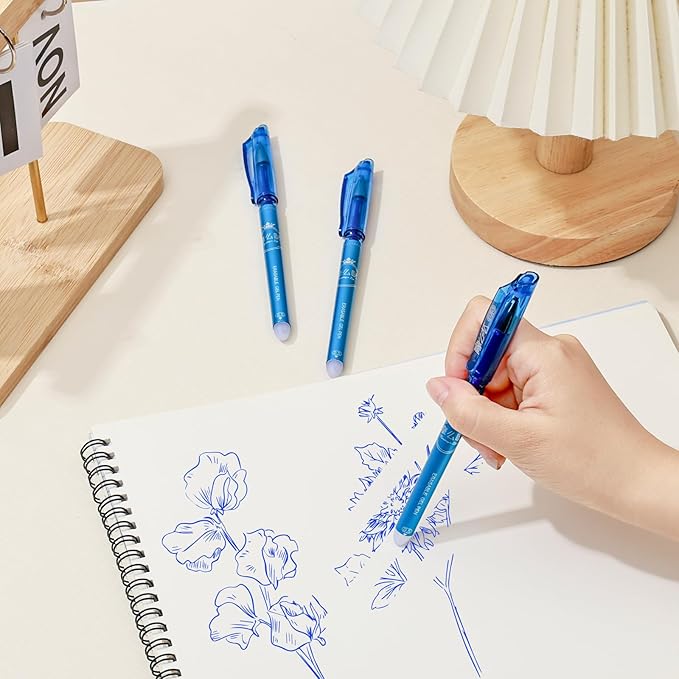 Temiary 12 Pcs Erasable Gel Pens, 0.5 mm Fine Point Heat Erasable Gel Ink Pen, Quick Dry for Writing, Journaling, and Crossword Puzzles, Smooth Writing for School Office Supplies (Blue)