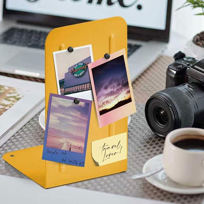 Acrimet Bookends for Shelves, Non-Skid Book Holder, Heavy Duty Book Stopper, Steel Metal Book Ends Storage for Home, Library, 6 7/8" H x 4" W x 4 1/2" D (Yellow) (1 Pair / 2 Pieces)