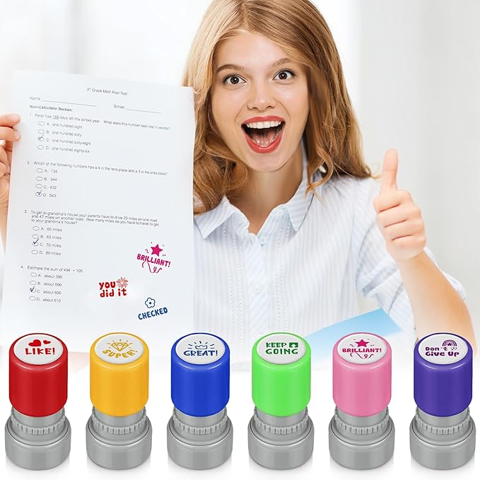 Geyee 12 Pack Teacher Stamps for Grading Colorful Self Inking Motivational Grading Stamps Christmas Teacher Gifts Funny Encouraging Teacher Stamps for Homework Teacher Supplies