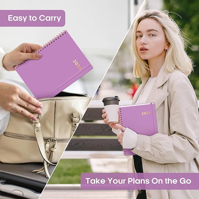 2026 Planner, Weekly and Monthly Calendar Planner Book, January 2026 - December 2026, Hardcover Spiral Planner with Monthly Tabs, Notes Pages, Perfect for Women & Men, A5 (6.4" x 8.5") - Purple