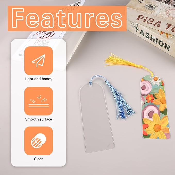 120 Pcs Clear Acrylic Bookmark Blanks 6" x 2", Transparent Semicircle Blank Acrylic Bookmarks Bulk 60pcs Plastic Book Page Markers with 60pcs Book Mark Tassels for DIY Crafting Projects and Gift Tags