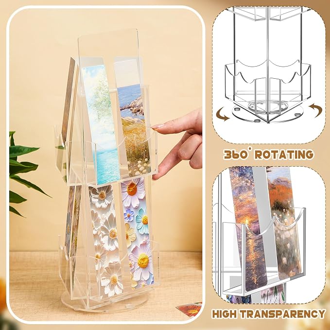 Marsui 2 Tier Acrylic Rotating Bookmark Display Stand, 14.6 x 4.1 x 5.9 Inches 3 Sided Bookmark Sticker Holder, 360° Rotating No Assembly Required for Vendors, Retail, Showcase, Trade Show