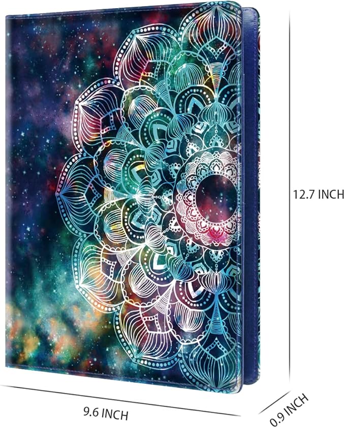 WAVEYU Business Portfolio Folder for Men Women, Padfolio Cover, Conference/Resume/Legal Document Organizer with Letter/A4 Size Clipboard Hardboard, Business Card Holders, Document Sleeve, Mandala
