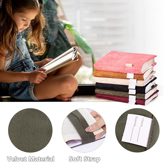 APLUFINE Velvet Book Cover for Paperbacks, Reusable Fabric Book Cover with Pockets, Adjustable Book Protector for Softcover Books, Journals & Bibles