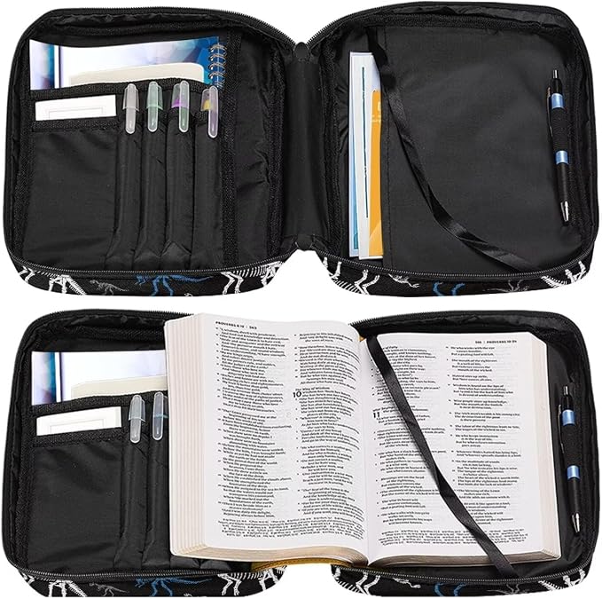 Coldinair Dinosaur Print Bible Cover for Kids Boy,Cool Bible Case Bible Carrier Carrying Organizer Purse Handbag with Zipper Pockets Protective Church Bag with Multi Pocket