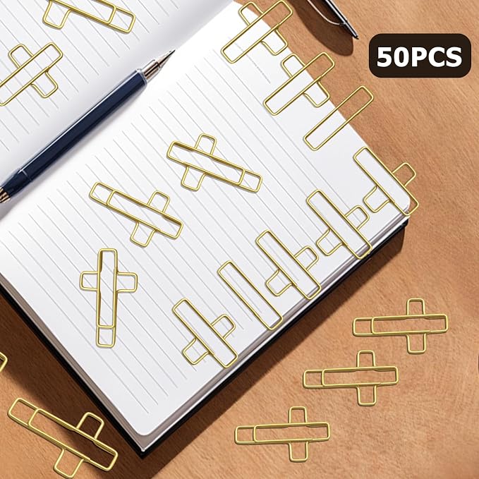 50Pcs Gold Cross Paper Clips, Versatile Bible Paper Clips Journaling Paper Clip, Great Bookmarks for Bible Study Supplies/Christian Office and Home