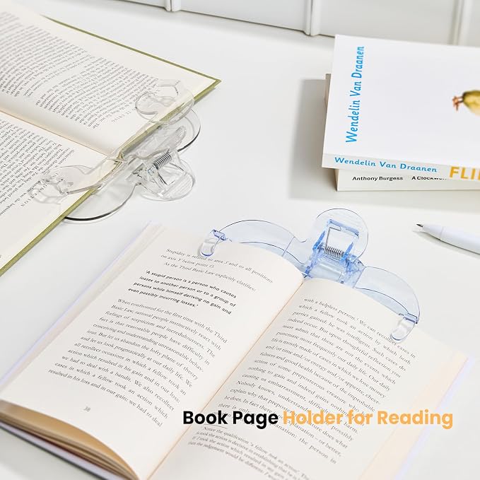 Transparent Book Page Holder for Reading, Large Book Clips to Hold Book Open, Music Book Page Holder Clip, Book Opener Holder for Teaching, Cooking (Light Blue)