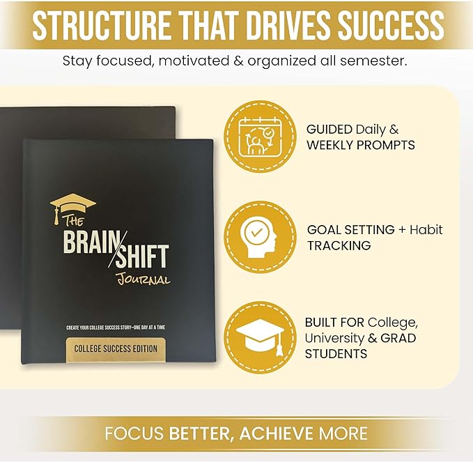 The Brain Shift Journal - College Success Edition - 18 Week Academic Planner with Daily & Weekly Prompts - Goal Setting, Habit Building & Self Reflection Journal for college, University & Grad School