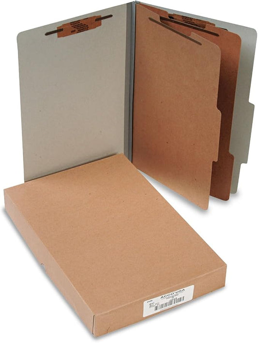 ACCO 16056 ACCO Pressboard 25-Point Classification Folders, Lgl, 6-Section, Mist GY, 10/Box
