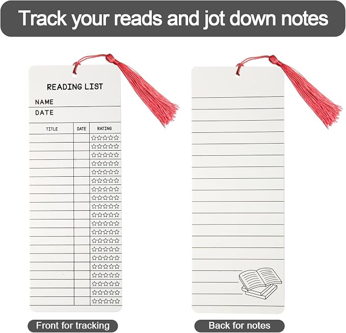 50 pcs Reading List Bookmarks with 50 Bookmark Tassels – 3x8 Inch Book Tracker and Reading Log Bulk Bookmarks for Book Lovers, Students, Teachers – Graduation Gifts, Back-to-School Supplies (White)