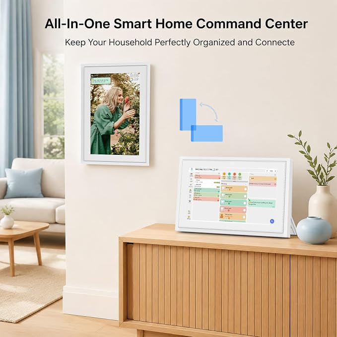 Digital Calendar with Touch Screen - 10.1 Inch Wall-mounted Smart Electronic Planner with Third-Party Calendar Sync, Chore Tracker, Meal Plan & Photo Display, Gifs for Mom
