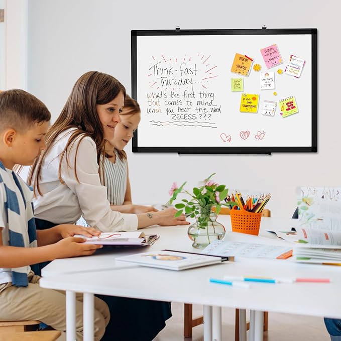 Double-Sided Magnetic Whiteboard, 24" x 18" Dry Erase Board Black Aluminum Frame for Wall, White Board Dry Erase Marker Board for Kitchen, Memo, School, Home, Office