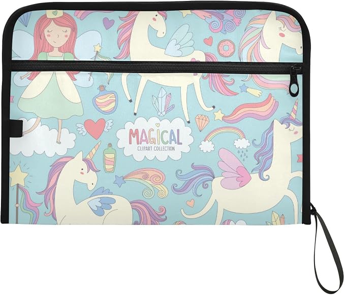 13 Pockets Expanding File Folder Unicorns and Fairy Princess with Sticky Labels Accordion File Folder Document Organizer Letter Size A4 Papers Expandable File Keeper