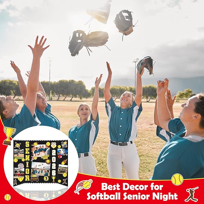 Tinlade 3 Set Softball Senior Night Gifts Senior 2026 Photo Display Board 24" x 16" Trifold Poster Board with Softball Themed Stickers for Graduation Picture Frame Sport Theme Party Supplies