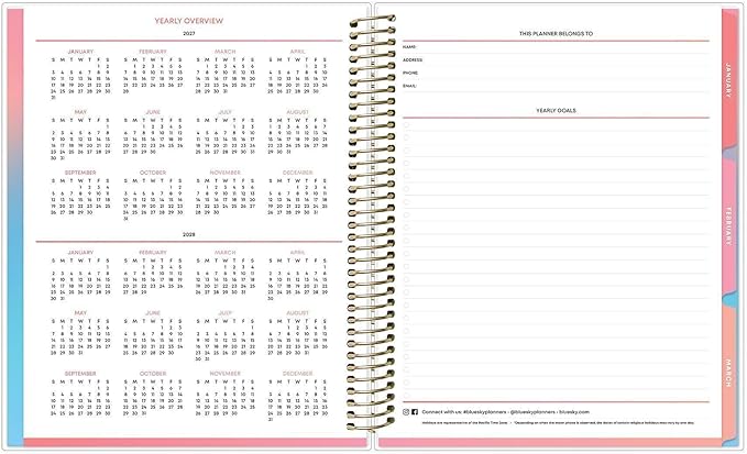 Blue Sky Livewell 2027 Weekly and Monthly Planner Calendar, January 2027 - December 2027, 7" x 9", Flexible Cover, Durable Twin Wire Binding, Colorful Pages, Storage Pocket, Includes Stickers, Magenta