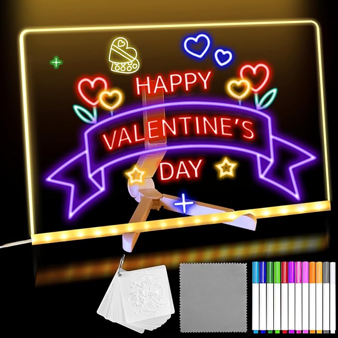 Lumiboard LED Drawing Board, Light Up Acrylic Dry Erase Board 11.8x7.9” with Stand, LED Note Board with Colors, Acrylic Message Writing Board with Light, Drawing Stencils Set Included