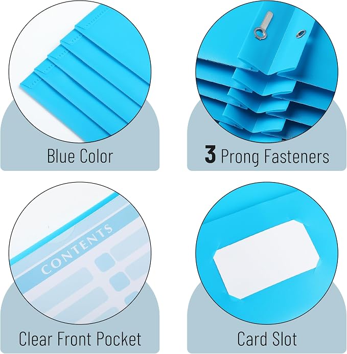 Mr. Pen- Plastic Folders with Pockets and Prongs, 24 Pack, Letter Size, Blue, Flexible Plastic Folders with Prongs, Clear Front Pocket and Card Slot