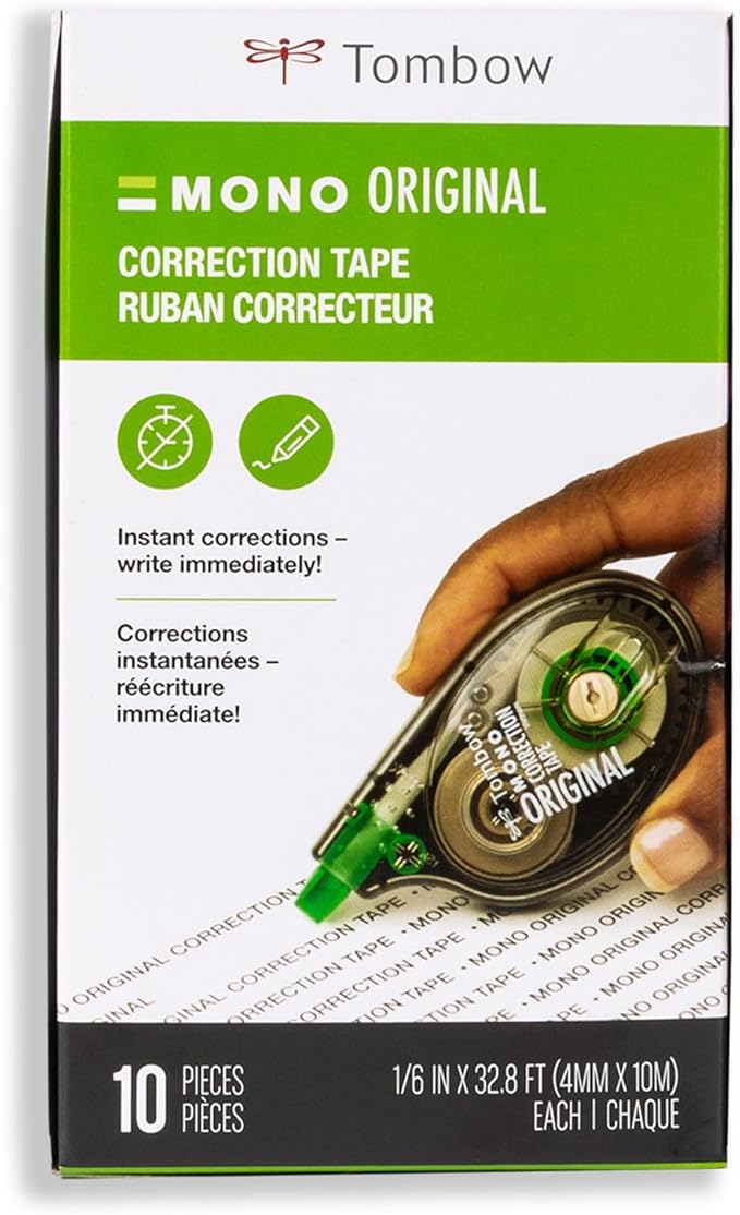 Tombow 68720 MONO Original Correction Tape,. Easy To Use Applicator for Instant Corrections,White,10 Count (Pack of 8)