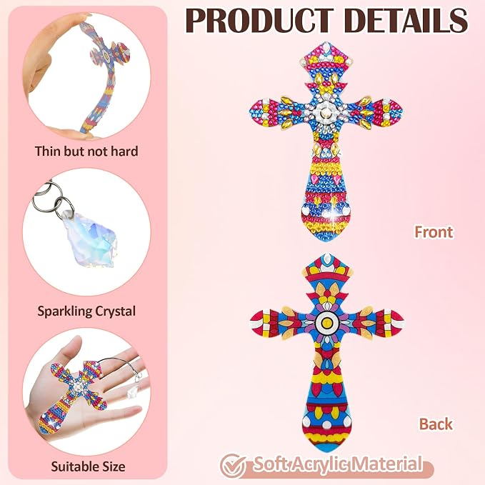 LINGFANG 8 Pcs Diamond Painting Bookmark, Diamond Art Kit for Adults, DIY Book Makers for Book Lovers, Religious Diamond Dot Beginners, Small Diamond Art Kit, Art Crafts Gift for Women (Latin Cross)